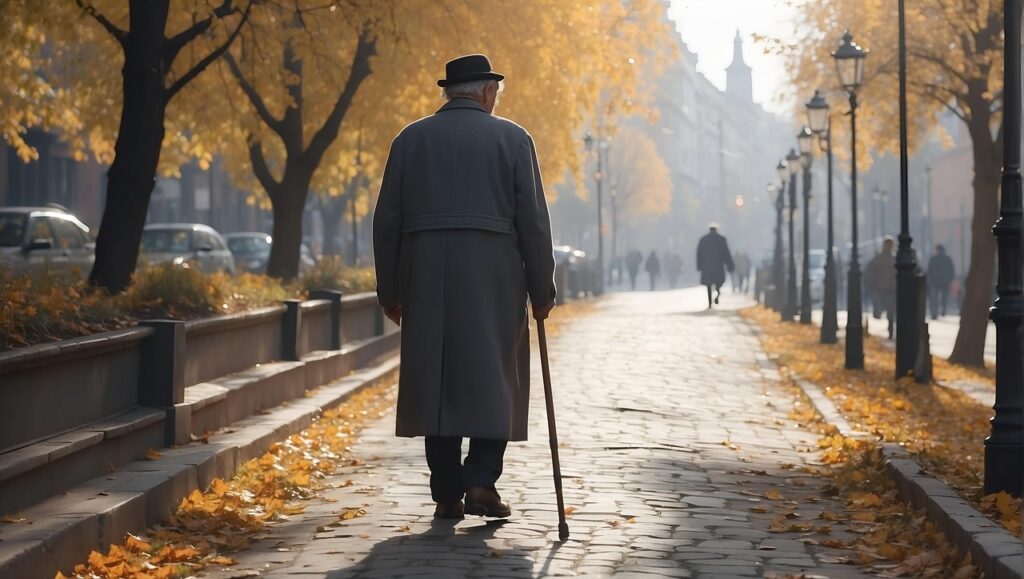 ai generated, senior, walk, elderly, park, old, pensioner, old age, retirement, older, silhouette, walking stick, walker, bent, floor, senior, walk, walk, walk, walk, walk, old age, older