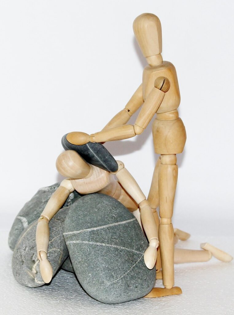 wooden figures, stones, overthrow, help, helplessness, stuck, alone, struggle for life, falling down, fall, bad luck, overthrown, difficulties, resistance, accident, stop, to lay on the floor, insurmountable, stones in the way, fell down, diagnosis, coach, human, obstacle, psyche, self-awareness, depression, grief, resistances, courage, support, burdened, motivation, therapist, psychotherapist, life coach, advisor, disease, helping hand, trust, help up, psychology, depth psychology, suffering, depressed, patient, caught, cry, man, loss, hopelessness, sculpture, pain, fear, terrible experiences, sad, poverty, sadness, escape, needy, human dignity, way out, compassion, seek, pity, burnout, suicidal, despair, exhausted, psychotherapy, crisis, frustration, subconscious, emotions, headache, sorrow, mind, problems, unhappy, emotional, feelings