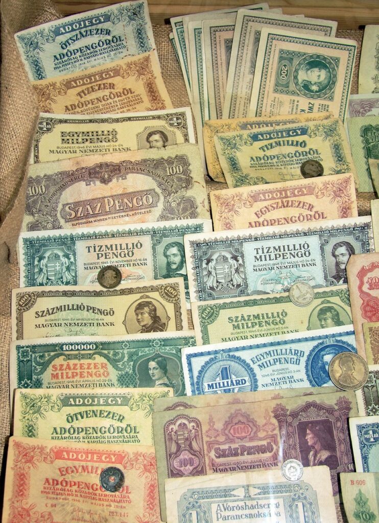 hungarian money, paper, old, value, metal, coin, currency, account, collection, bank, exchange tool