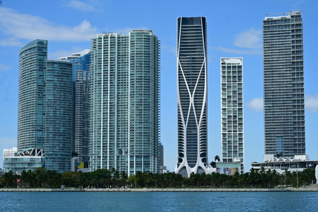 Captivating view of Miami's iconic skyline featuring modern skyscrapers by the waterfront.