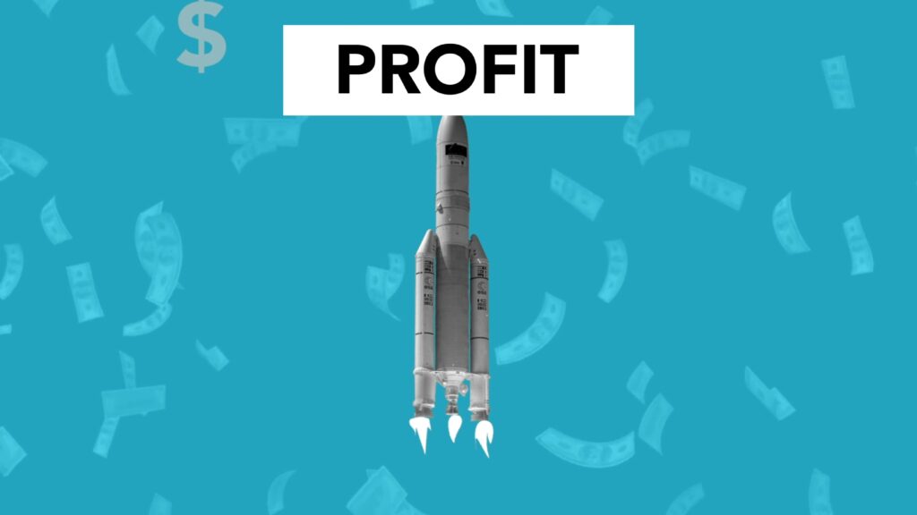 Illustration of a rocket symbolizing profit growth with a financial theme.